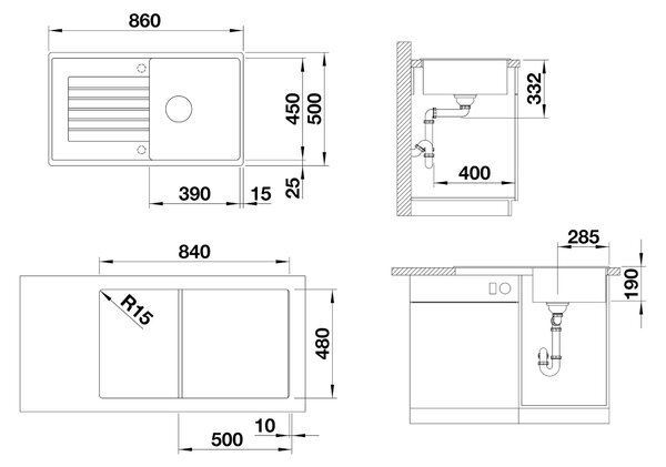 Blanco Zia 5 S, szilgránit mosogató 860x500x190 mm, 1 kamrás, fehér, 520515