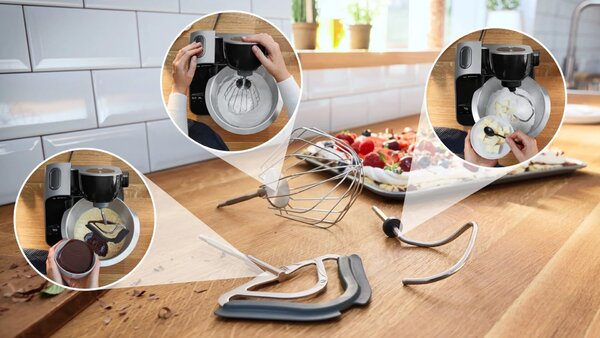 Bosch MUM5XC4E Serie 4 1000 W, 3.9 l, 7 fokozat Fekete-Inox-Átlátszó konyhai robotgép mérleggel