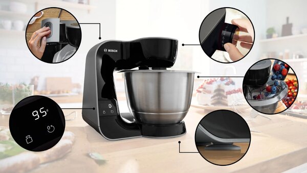Bosch MUM5XC4E Serie 4 1000 W, 3.9 l, 7 fokozat Fekete-Inox-Átlátszó konyhai robotgép mérleggel