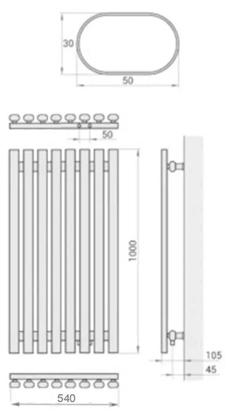 Regnis Lazur LA, fűtőelem 540x1000mm központi csatlakozással 50mm, 766W, fekete matt, LAZURLA/1000/540/D5/BLACK