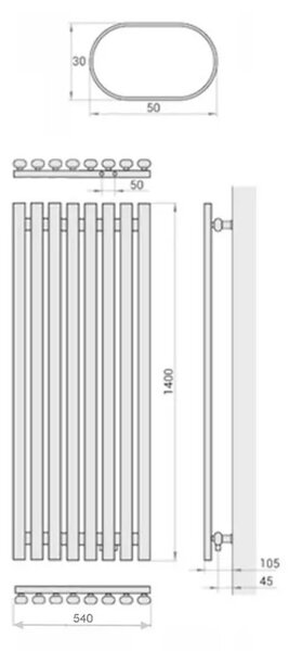 Regnis Lazur LA, fűtőelem 540x1400mm központi csatlakozással 50mm, 960W, fekete matt, LAZURLA/1400/540/D5/BLACK