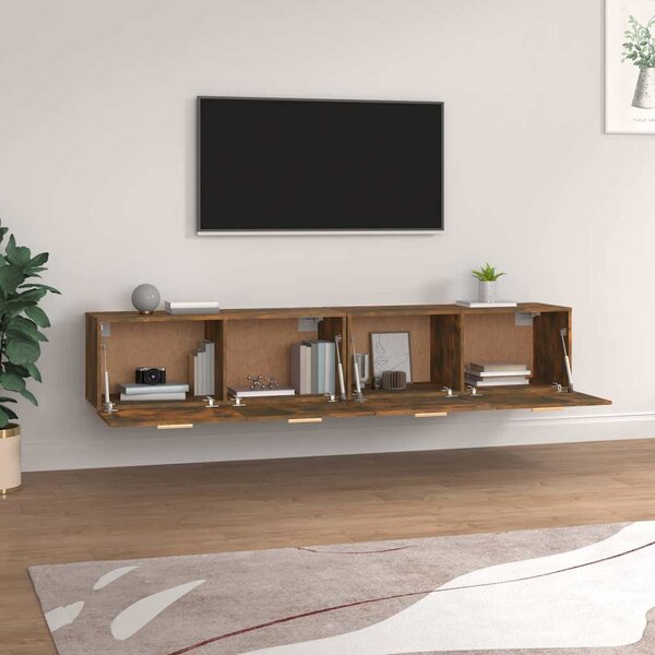 2 db füstös tölgy színű szerelt fa faliszekrény 100x36,5x35 cm