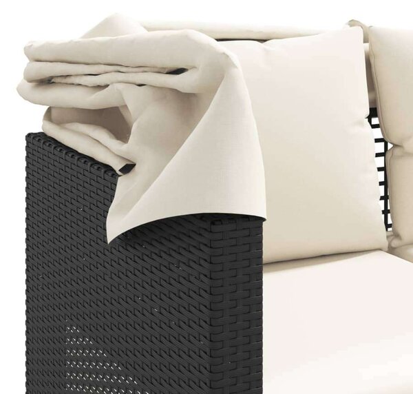 VidaXL 3 Személyes Kerti Kanapé - Fekete Polyrattan - Baldachinnal