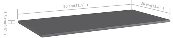8 db magasfényű szürke forgácslap könyvespolc lap 80x30x1,5 cm