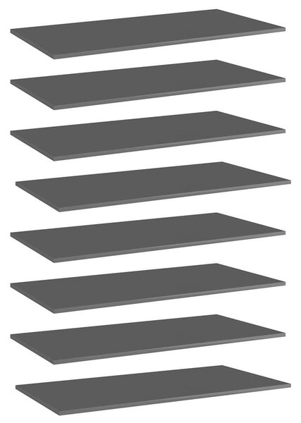 8 db magasfényű szürke forgácslap könyvespolc lap 80x30x1,5 cm