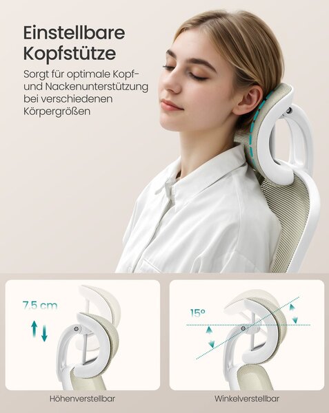 SONGMICS ergonomikus irodai szék, felhajtható kartámasz, cappuccino bézs