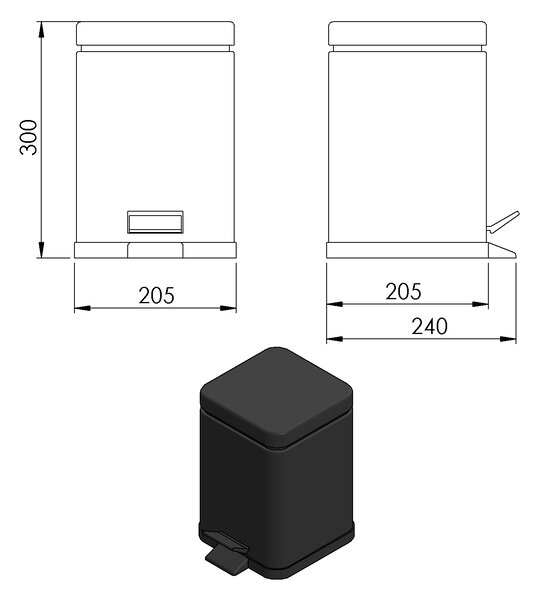 Gedy Gedy, ARGENTA Hulladékgyűjtő 5l, Soft Close, fekete matt, 230914