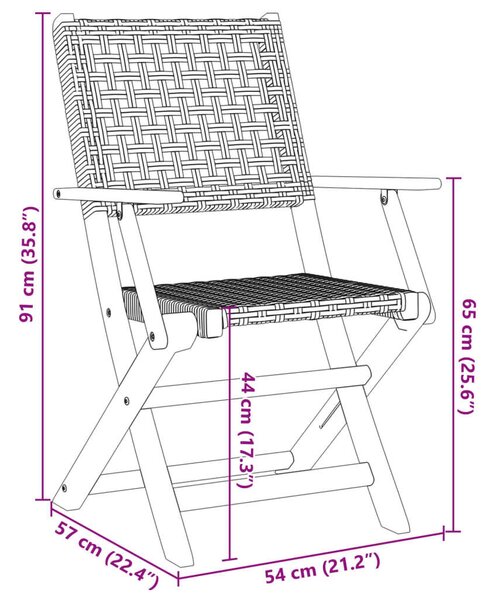 VidaXL 3 részes fekete polyrattan és tömör fa bisztrószett