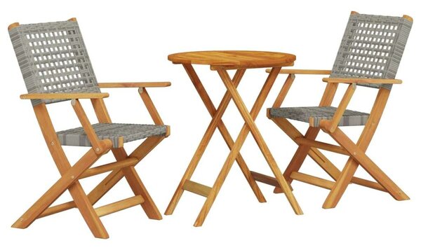 VidaXL 3 részes szürke polyrattan és tömör fa bisztrószett