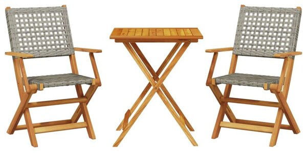 VidaXL 3 részes szürke polyrattan és tömör fa bisztrószett