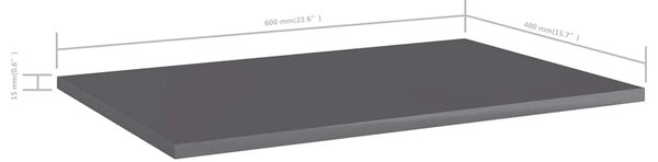 8 db magasfényű szürke szerelt fa könyvespolc 60 x 40 x 1,5 cm