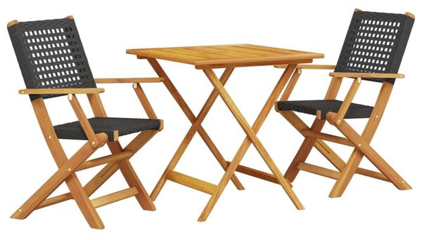 VidaXL 3 részes fekete polyrattan és tömör fa bisztrószett