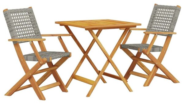 VidaXL 3 részes szürke polyrattan és tömör fa bisztrószett