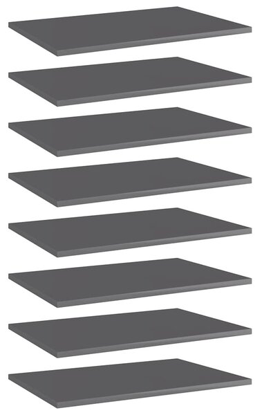 8 db magasfényű szürke szerelt fa könyvespolc 60 x 40 x 1,5 cm