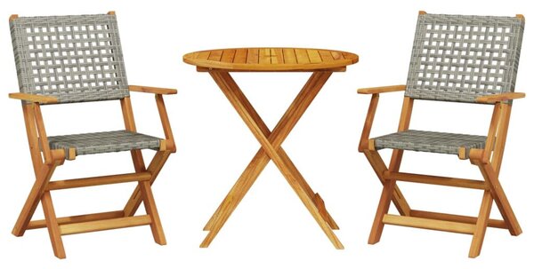VidaXL 3 részes szürke polyrattan és tömör fa bisztrószett