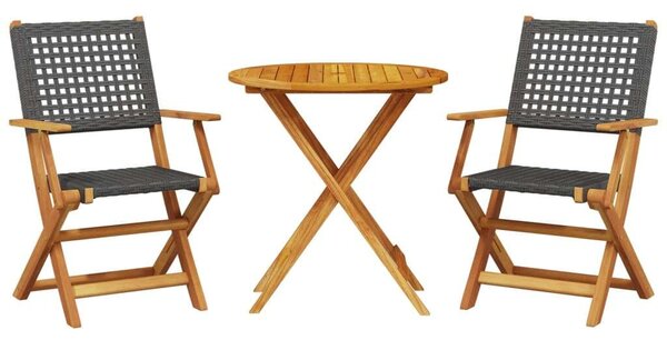 VidaXL 3 részes fekete polyrattan és tömör fa bisztrószett