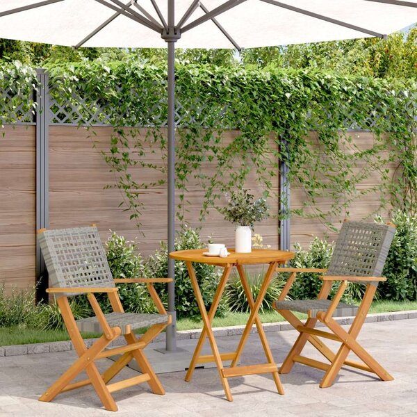 VidaXL 3 részes szürke polyrattan és tömör fa bisztrószett