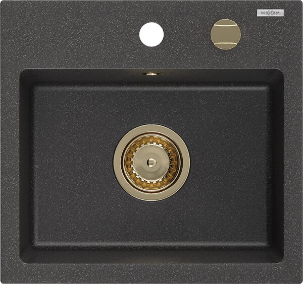 Mexen Milo, gránit mosogató 435x410x171 mm, 1 kamrás, fekete foltos arany szifonnal, 6505441000-76-G