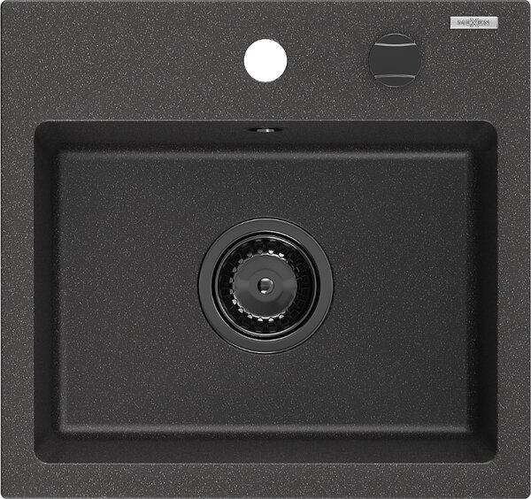 Mexen Milo, gránit mosogató 435x410x171 mm, 1 kamrás, fekete foltok fekete szifonnal, 6505441000-76-B