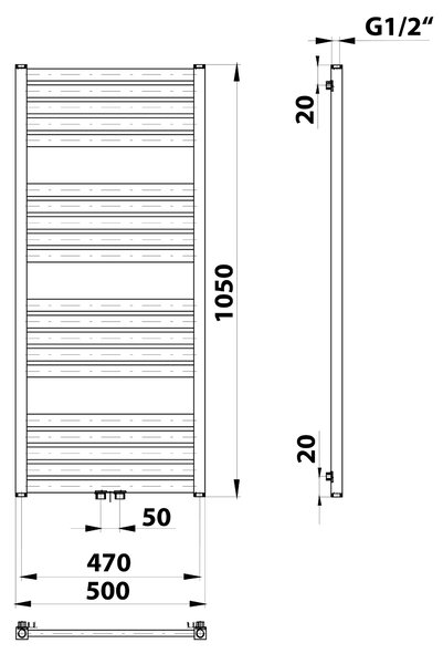 Bruckner Bruckner, GRUNT fűtőelem 500x1050 mm, központi csatlakozás, fehér, 600.121.4