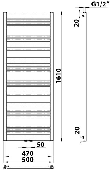 Bruckner Bruckner, GRUNT fűtőelem 500x1610 mm, központi csatlakozás, fehér, 600.123.4