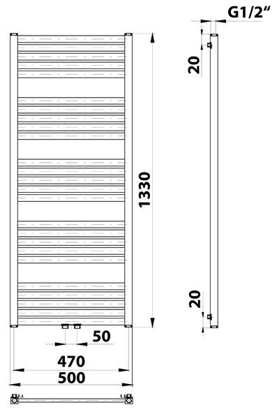 Bruckner Bruckner, GRUNT fűtőelem 500x1330 mm, központi csatlakozás, fehér, 600.122.4