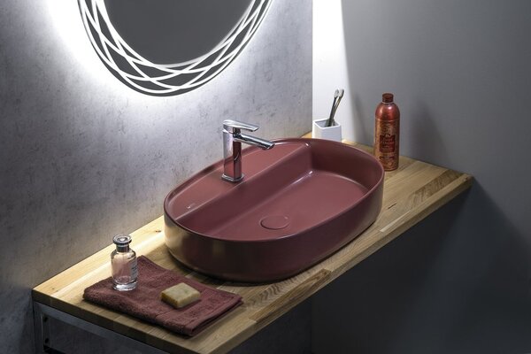 Isvea Isvea, INFINITY OVAL kerámia munkalap mosogató, 60x40 cm, matt Maroon Red, 10NF65060-2R