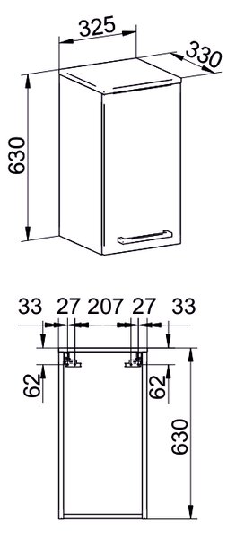 Mereo Mereo, Bino felső fürdőszobai szekrény, 63 cm, jobb, fehér, MER-CN666