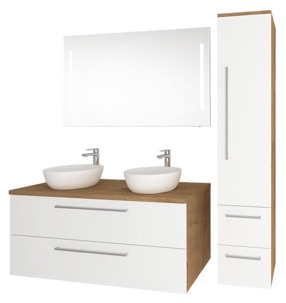 Mereo Mereo, Bino, fürdőszoba szekrény 121 cm, fehér-tölgy arlington, MER-CN673S