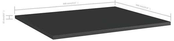8 db magasfényű fekete szerelt fa könyvespolc 60 x 50 x 1,5 cm