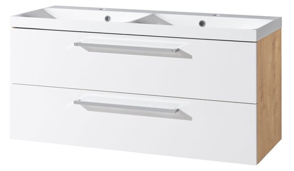 Mereo Mereo, Bino, 121 cm-es öntött márvány fürdőszobai szekrény, fehér-arlingtoni tölgy, MER-CN673M