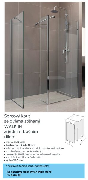 Mereo Mereo, Oldalsó rész WALK IN-hez 35x200 cm, Novea, króm ALU, Átlátszó üveg, MER-CK10635S