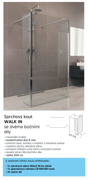 Mereo Mereo, Oldalsó rész WALK IN-hez 35x200 cm, Novea, króm ALU, Átlátszó üveg, MER-CK10635S