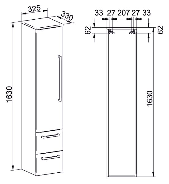 Mereo Mereo, Bino, fürdőszoba szekrény 163 cm magas, P/L nyíló, fehér, MER-CN667