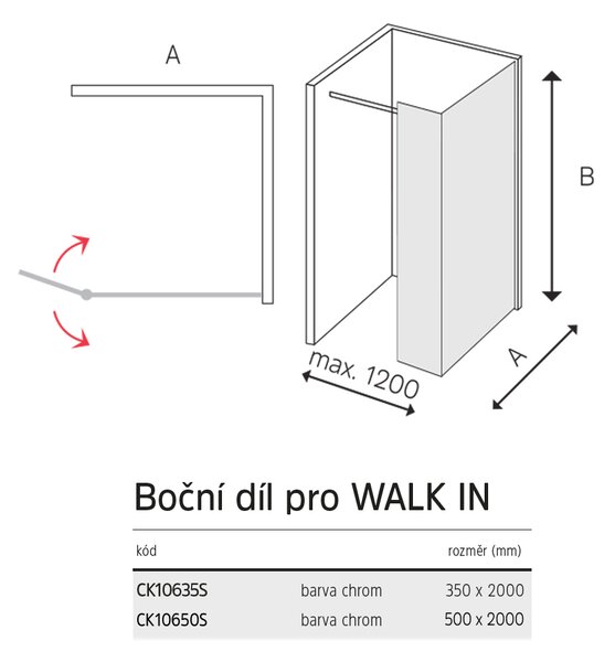 Mereo Mereo, Oldalsó rész WALK IN-hez 35x200 cm, Novea, króm ALU, Átlátszó üveg, MER-CK10635S