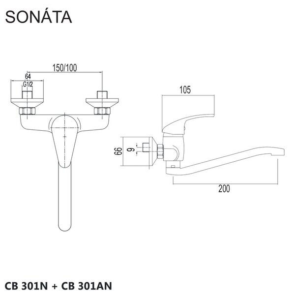Mereo Mereo, Falra szerelhető mosogató csaptelep, Sonata, ívelt lapos karral 210 mm, króm, MER-CB301AN