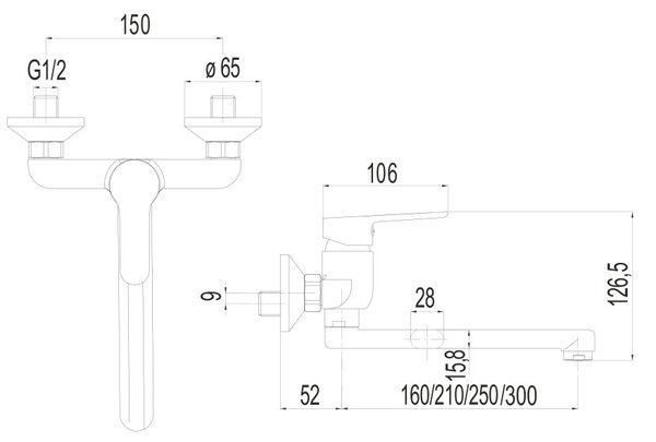 Mereo Mereo, Mosogató fali csaptelep, Zuna, lapos hevederrel 160 mm, króm, MER-CB302A02Z