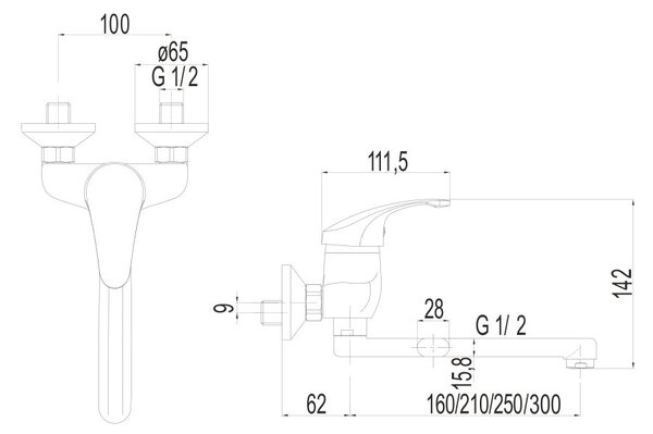Mereo Mereo, Mosogató fali csaptelep, Sonata, egyenes karral 160 mm, króm, MER-CB302A02N