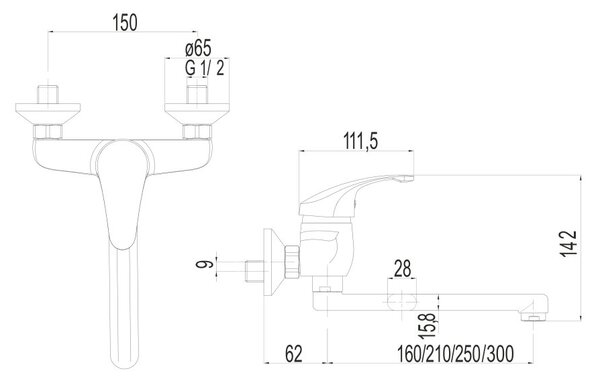 Mereo Mereo, Mosogató fali csaptelep, Sonata, lapos szíjjal 160 mm, króm, MER-CB30202N