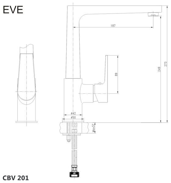 Mereo Mereo, Mosogató csaptelep, Eve, lapos karral a kar felett, magasság 273 mm, króm, MER-CBV201