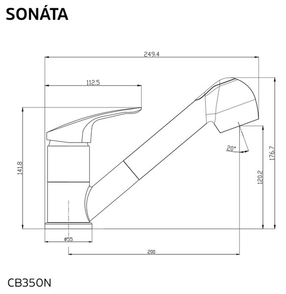 Mereo Mereo, Mosogató csaptelep, Sonata, kihúzható zuhanyzóval, króm, MER-CB350N
