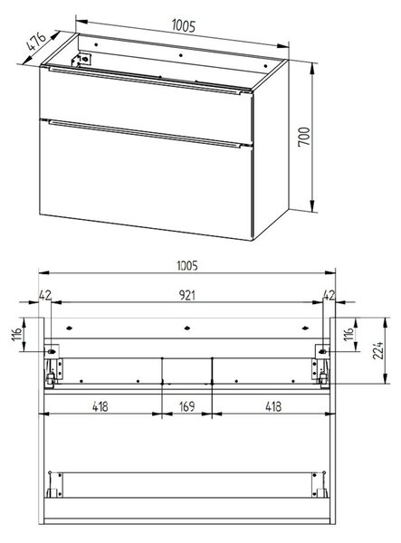 Mereo, Mereo Mailo, fürdőszobaszekrény öntött márvány mosdóval 101 cm, Riviera tölgyfa, fekete fogantyú, MER-CN522MB