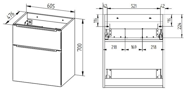 Mereo Mereo, Mailo, fürdőszoba szekrény kerámia mosdóval 61 cm, fehér, tölgy, antracit, MER-CN520B