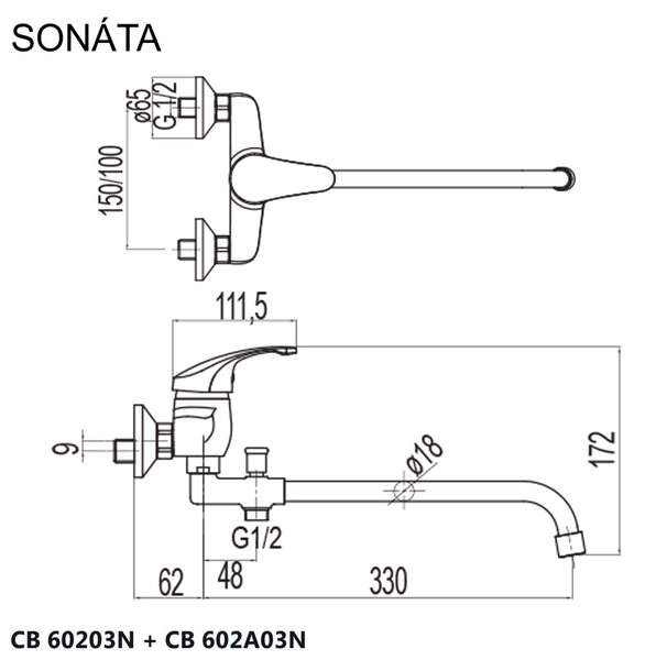 Mereo Mereo, Falra szerelhető csaptelep lakásba. mag, Sonata, tartozékok nélkül pr. 18 mm - 330 mm, króm, MER-CB60203N