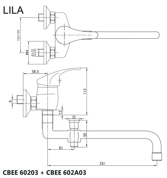 Mereo Mereo, Falra szerelhető csaptelep lakásba. mag, Lila, heveder átm. 18 mm - 330 mm, tartozékok nélkül, MER-CBEE602A03