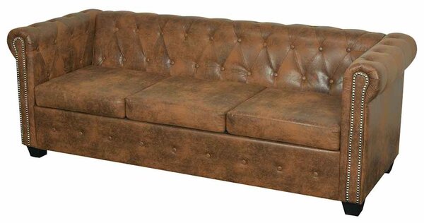 Chesterfield 3 személyes kanapé barna műbőr