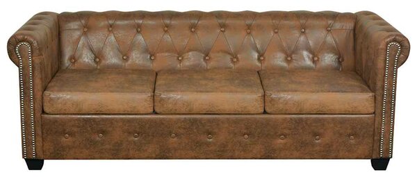 Chesterfield 3 személyes kanapé barna műbőr