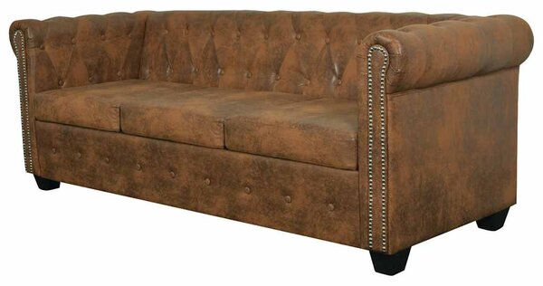 Chesterfield 3 személyes kanapé barna műbőr