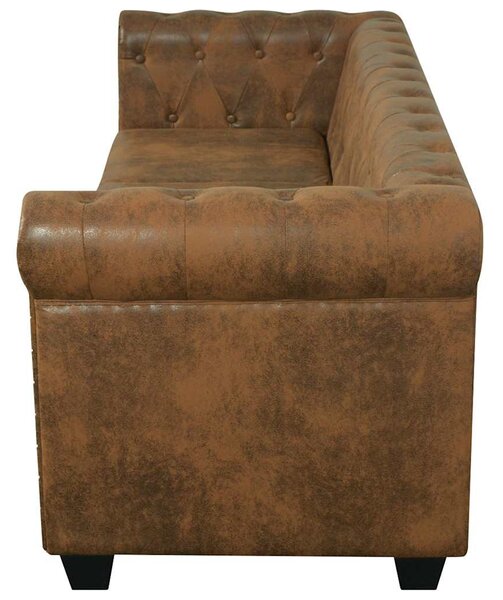 Chesterfield 3 személyes kanapé barna műbőr