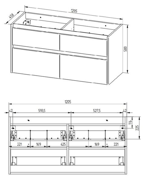 Mereo Mereo, Opto, fürdőszoba szekrény kerámia mosdóval 121 cm, fehér, tölgy, fehér/tölgy, fekete, MER-CN933